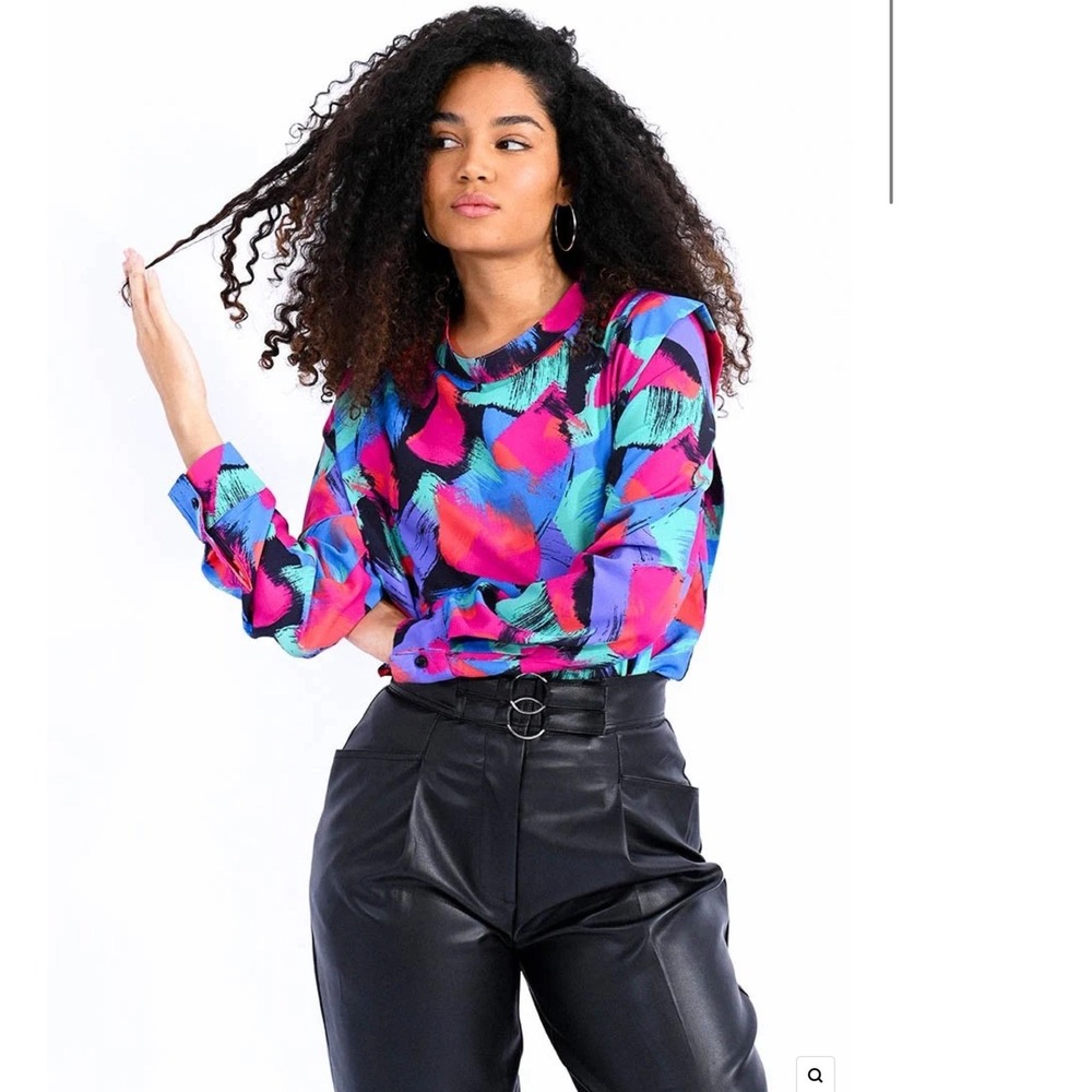Lili Sidonio Womens Bananarama Abstract Print Long Sleeve Top L Black Artsy Fall